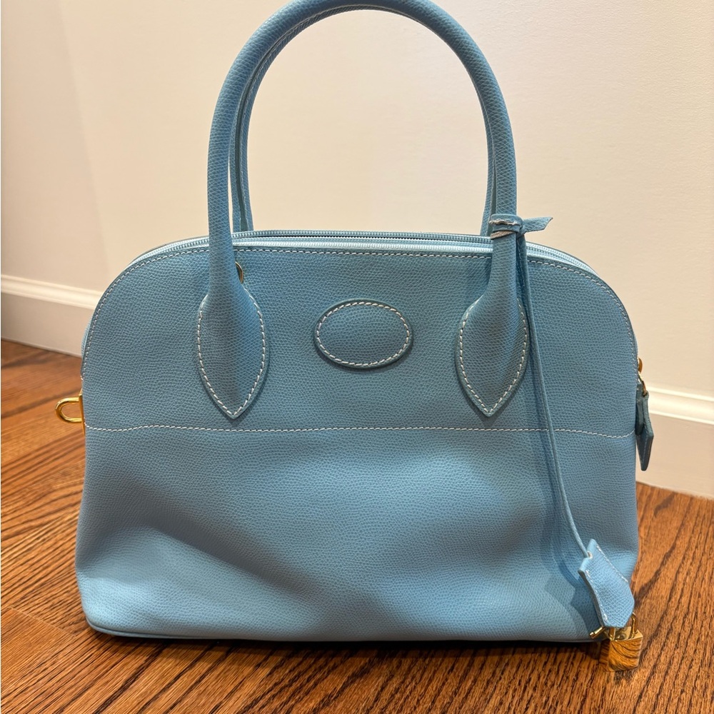 Italian Leather Blue Handbag Dome/Bolide Style